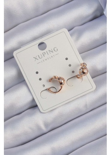 Erb Xuping Rose Renk Zirkon Taşlı Bombeli Topçuk Earcuff Küpe