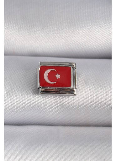 Erb 316L Çelik Gümüş Renk Türk Bayrağı İşlemeli Nomination Charm