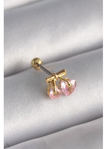 Erb 316L Çelik Gold Renk Pembe Zirkon Taşlı Kalp Tragus Piercing