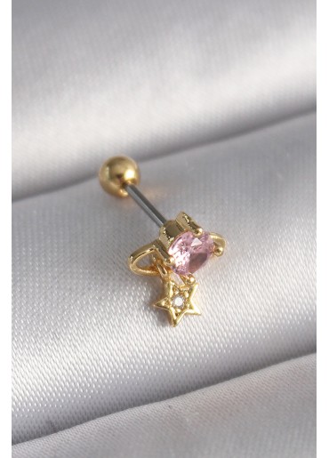 Erb 316L Çelik Gold Renk Pembe Zirkon Taşlı Sallantı Yıldız Detay Tragus Piercing