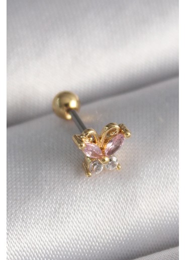 Erb 316L Çelik Gold Renk Pembe Zirkon Taşlı Kelebek Tragus Piercing