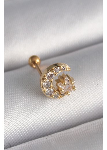 Erb 316L Çelik Gold Renk Zirkon Taşlı Ay Yıldız Tragus Piercing