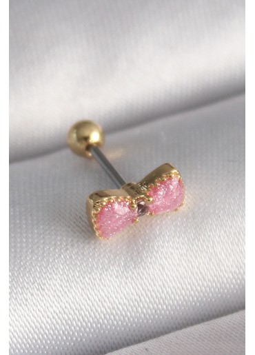 Erb 316L Çelik Gold Renk Pembe Fiyonk Model Tragus Piercing