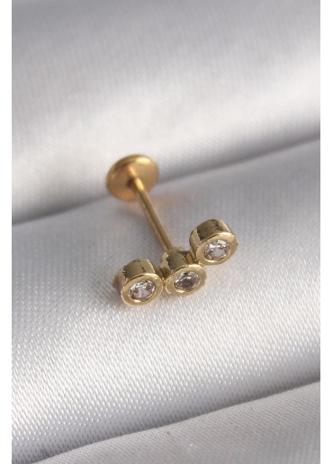 Erb 316L Çelik Gold Renk Zirkon Taşlı Tragus Piercing