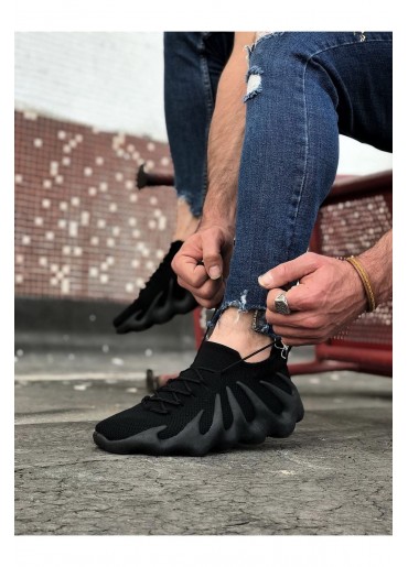 WG300 Siyah Triko Sargı Taban Casual Erkek Ayakkabı