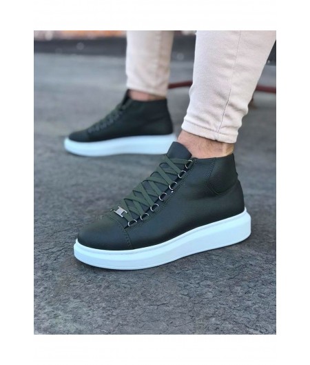 WG032 Haki Bağcıklı Sneakers  Yarım Bilek Bot