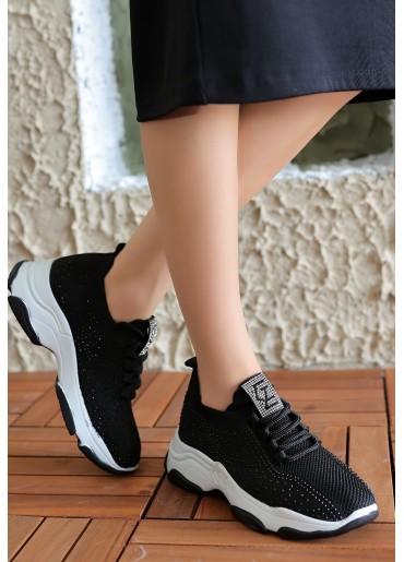Jica Siyah Triko Bağcıklı Spor Ayakkabı