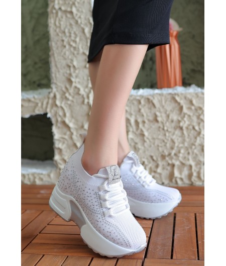 Jiyra Beyaz Triko Bağcıklı Spor Ayakkabı