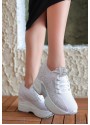 Jiyra Beyaz Triko Bağcıklı Spor Ayakkabı