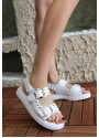 Jendi Beyaz Cilt Çift Tokalı Sandalet