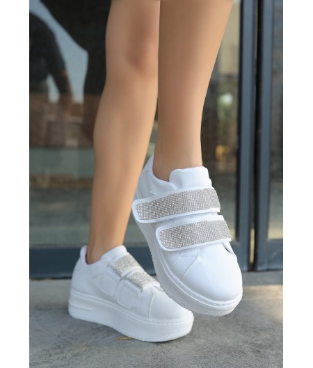 Jarxi Beyaz Cilt Cırt Cırtlı Spor Ayakkabı